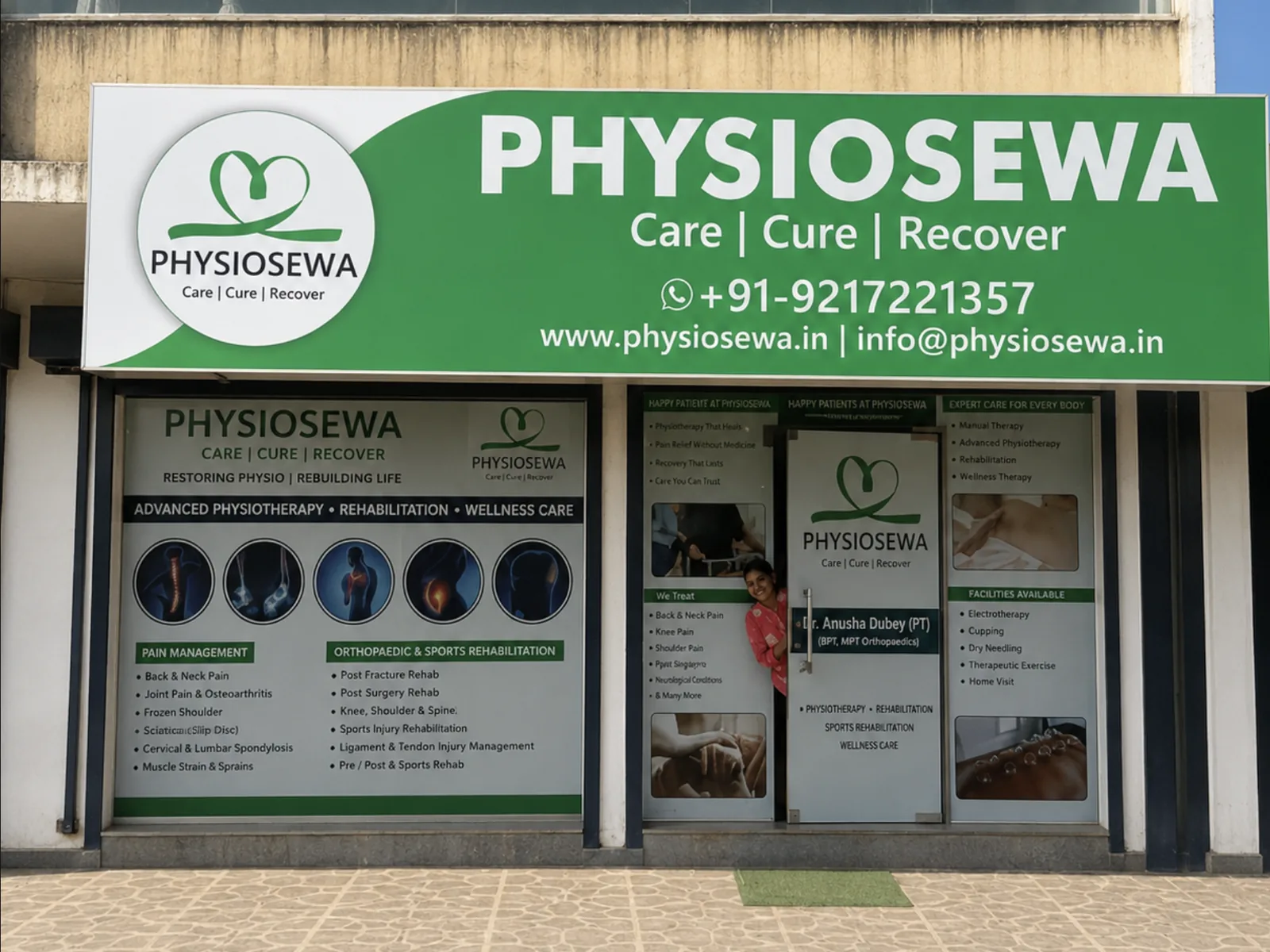 PhysioSewa clinic storefront on 40 Feet Road, Sector 110, Gurugram